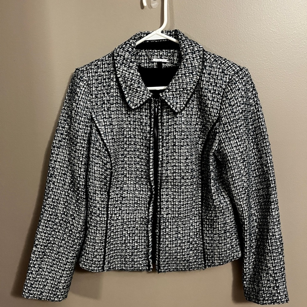 WHBM Chic Black and White Tweed Jacket, Size 10
